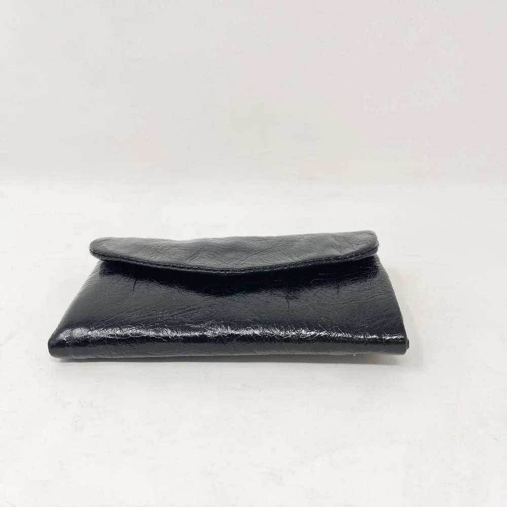 Hobo Lacy Wallet Black Glazed Leather Small TriFold